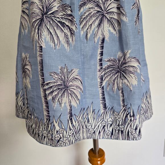 J. Crew Linen Skirt A Line Blue Palm Tree Summer Beach G4616 Women 6 - Picture 8 of 11